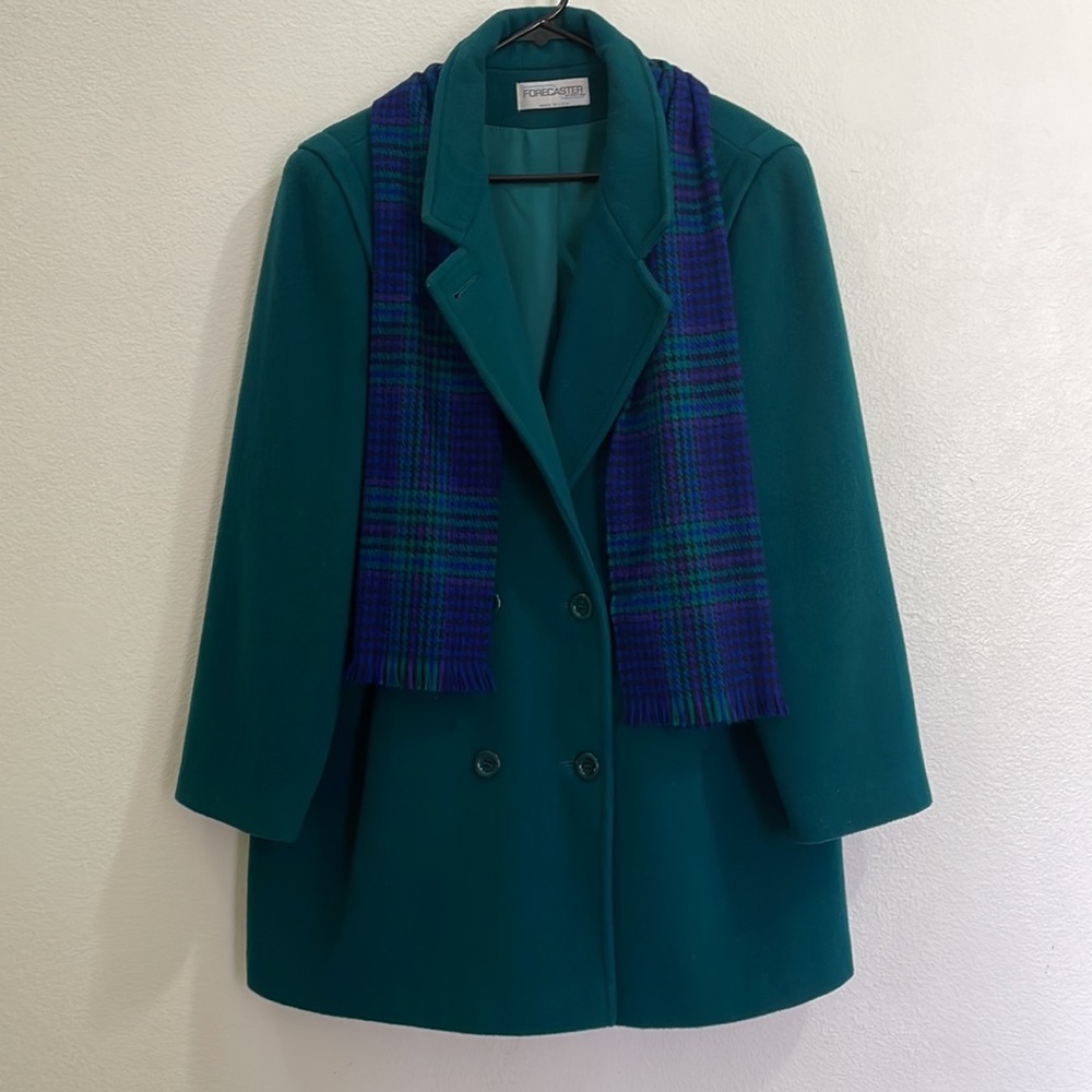 Vintage Forecaster of Boston Double Breasted Wool Blend Pea Coat With Scarf